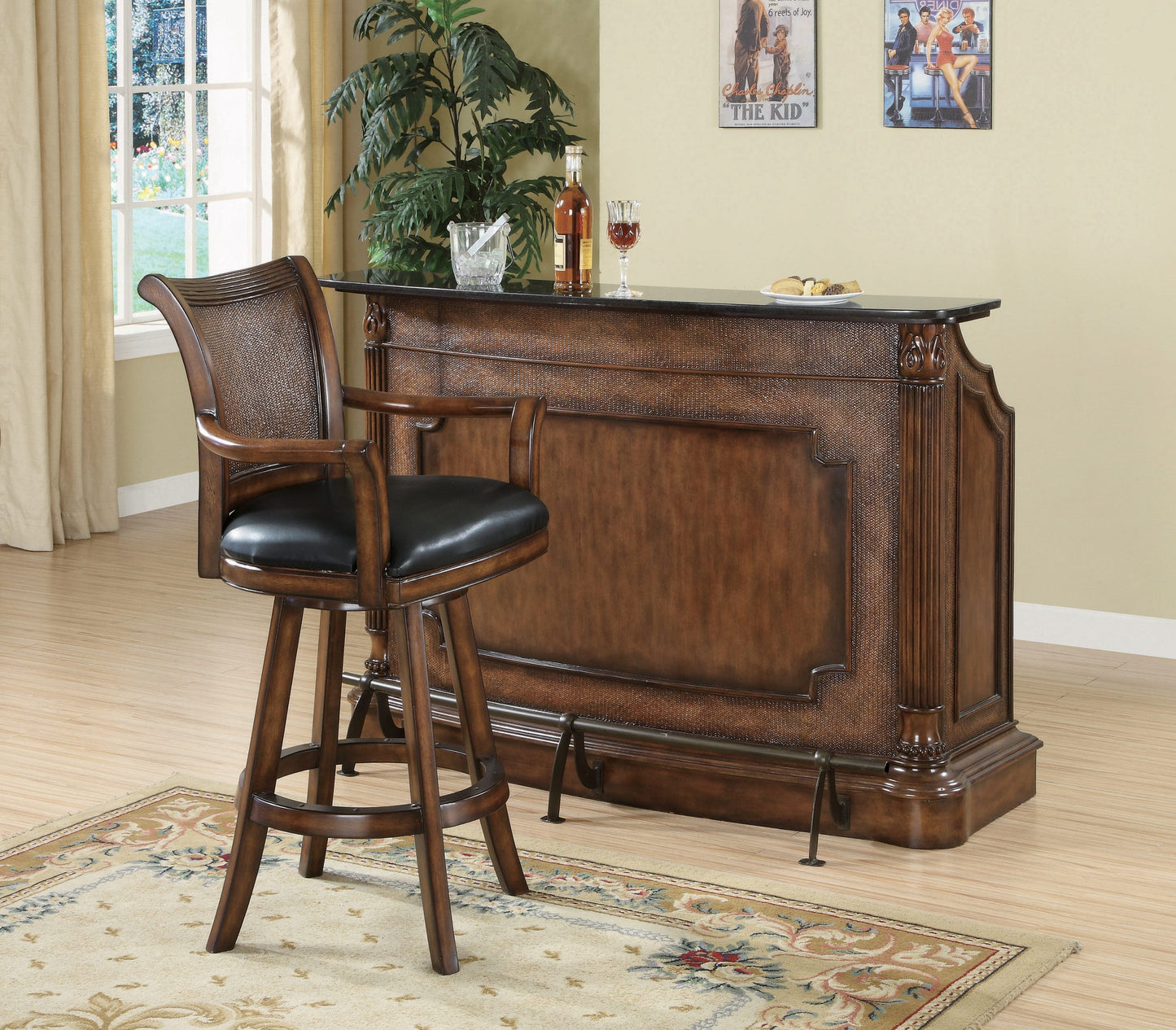 WARM BROWN - UPHOLSTERED SWIVEL BAR STOOL