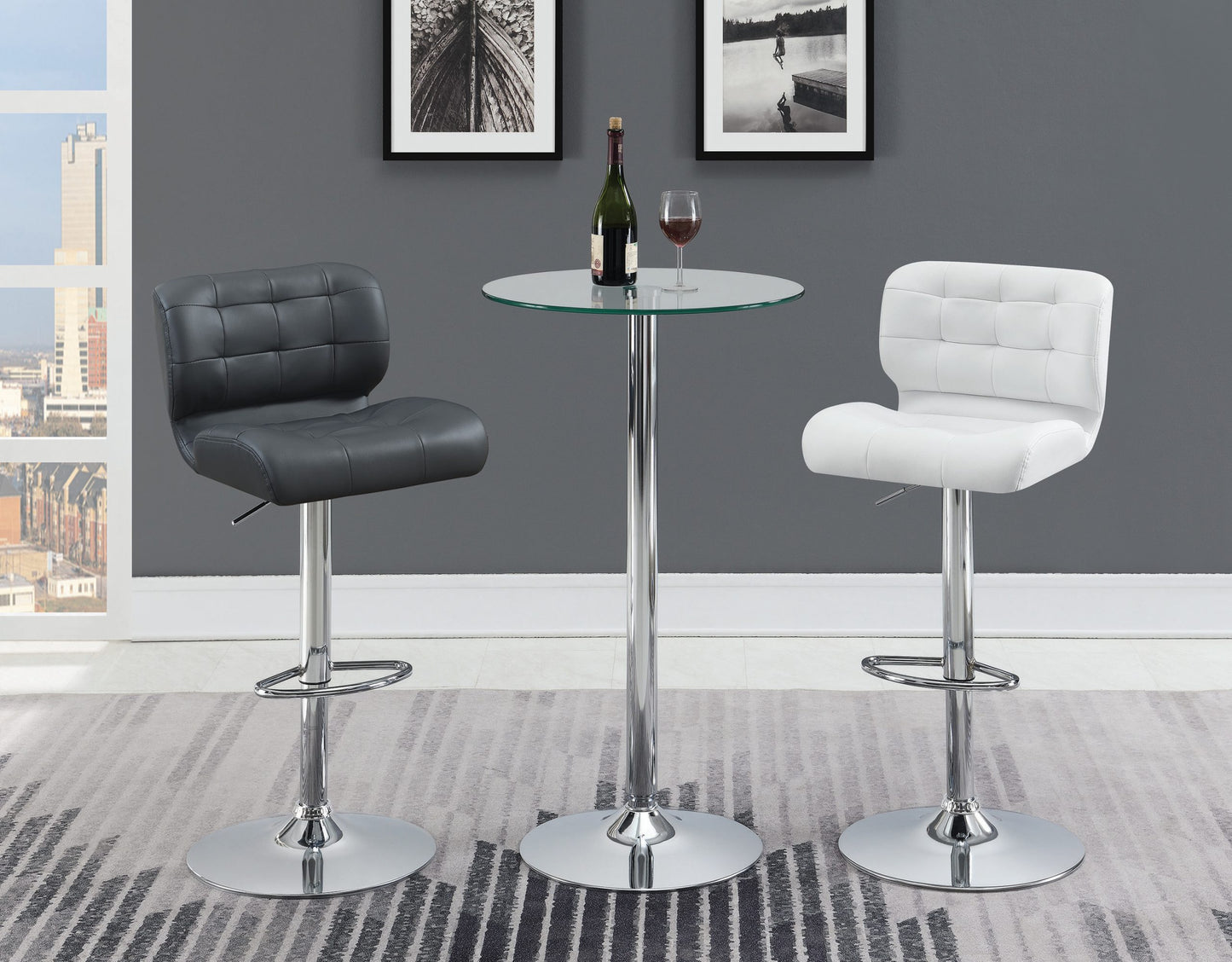 GREY - UPHOLSTERED ADJUSTABLE BAR STOOL