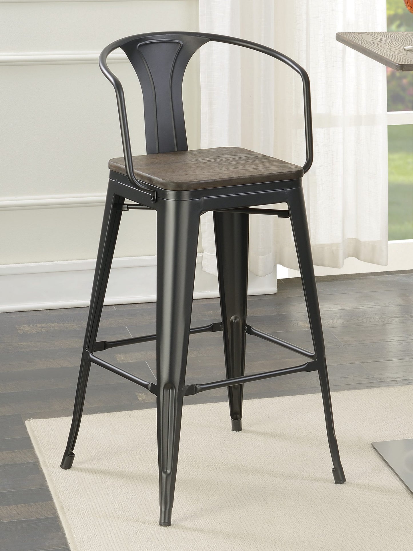 MATTE BLACK - WOODEN SEAT BAR STOOL