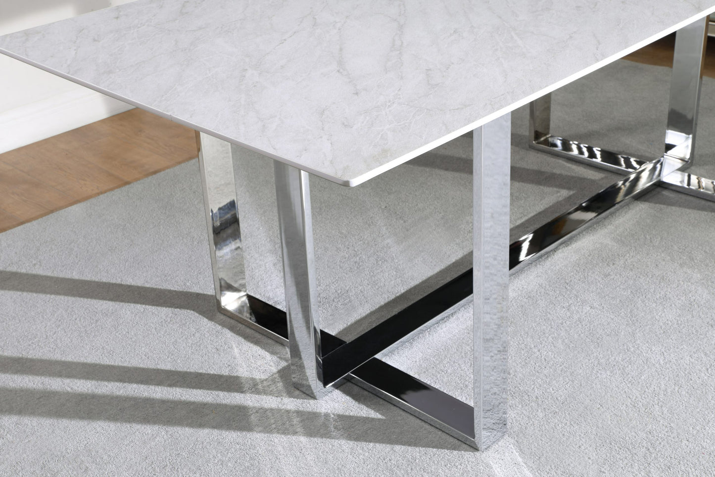 WHITE - RECTANGULAR GLASS TOP  DINING TABLE