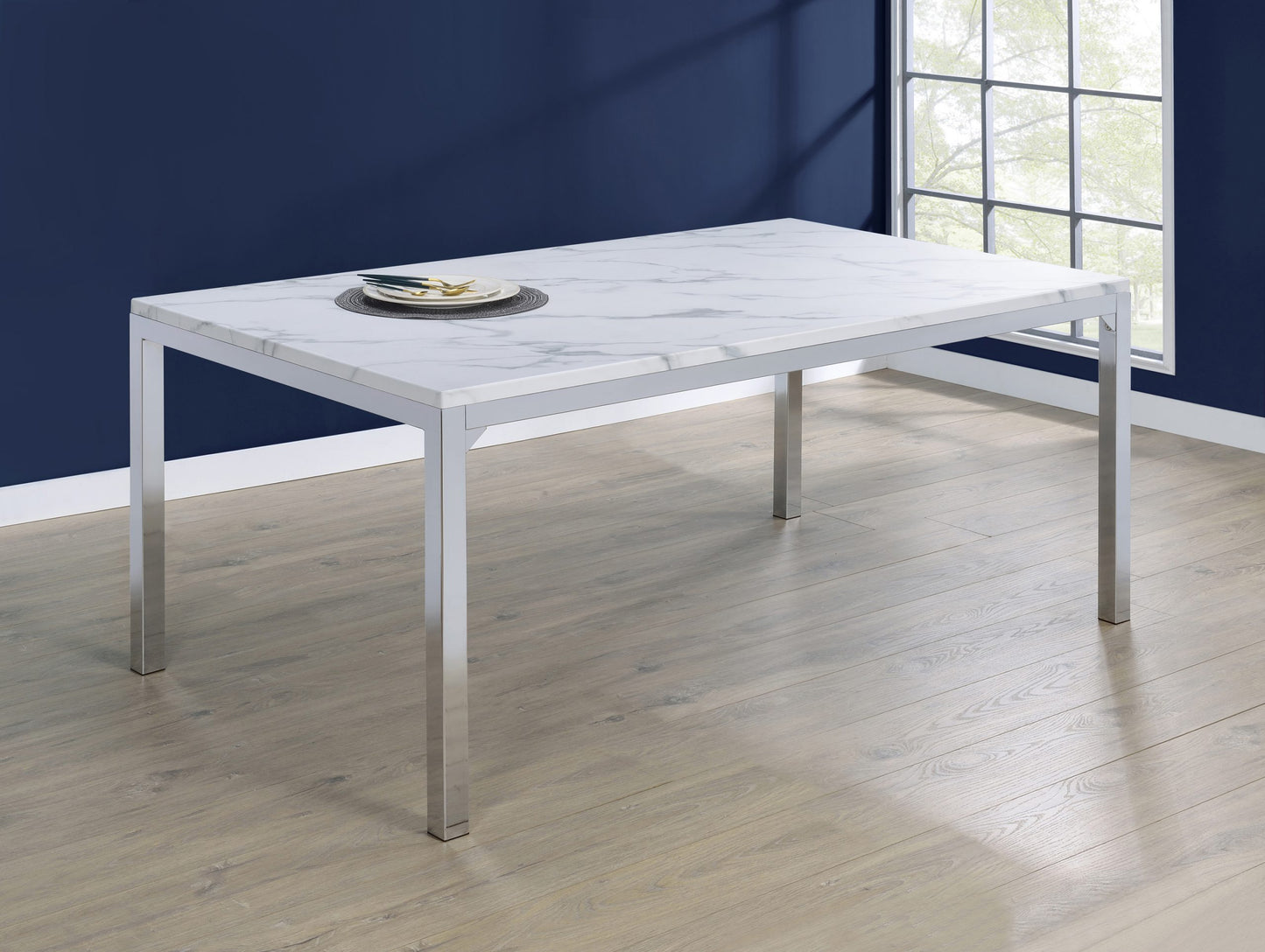 CHROME - RECTANGLE MARBLE TOP LARGE DINING TABLE