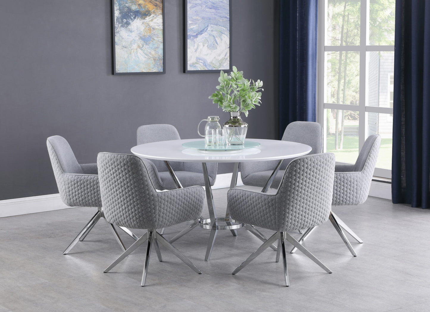 WHITE - DINING TABLE W/LAZY SUSAN