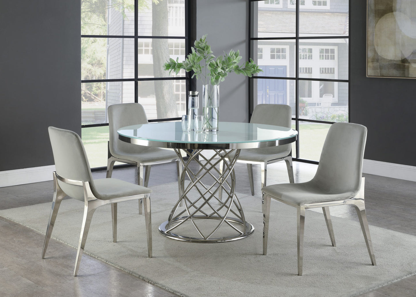 WHITE - ROUND GLASS TOP DINING TABLE