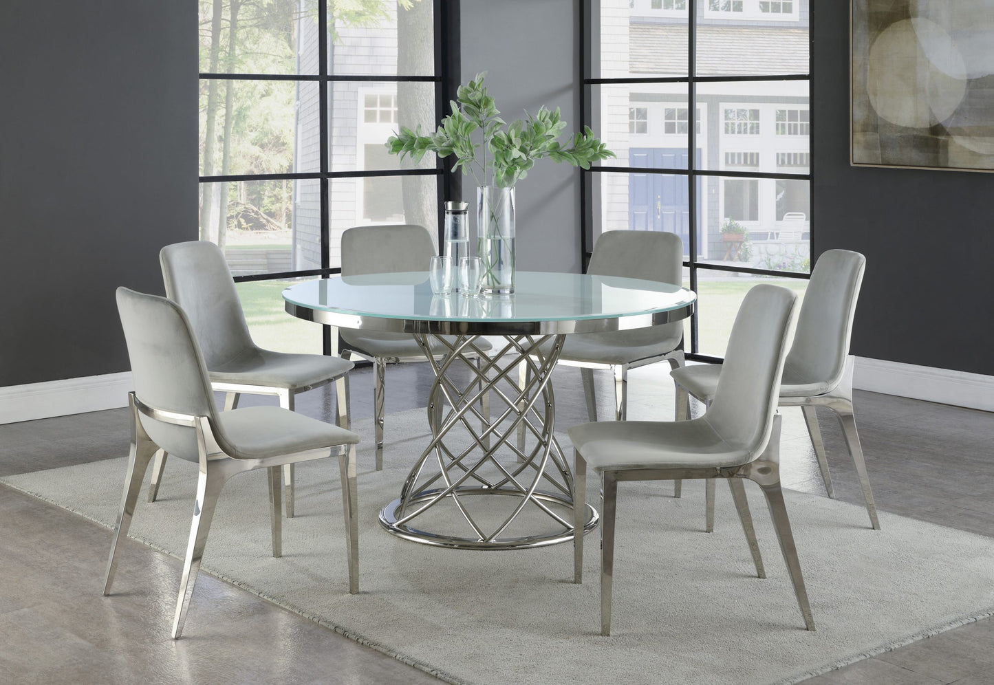 WHITE - ROUND GLASS TOP DINING TABLE