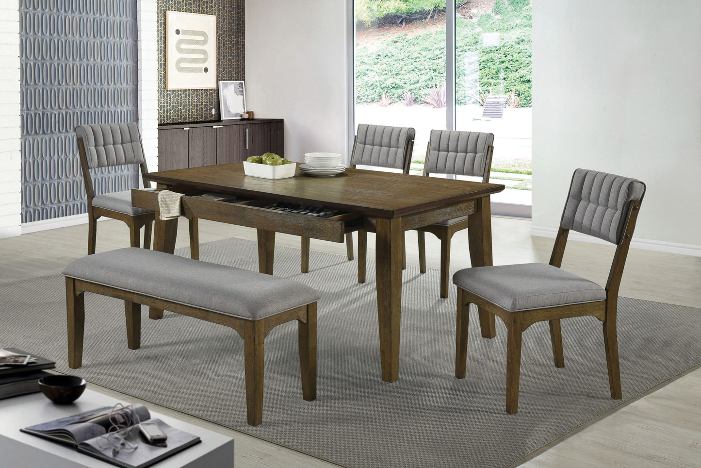 MEDIUM BROWN - RECTANGULAR STORAGE DINING TABLE