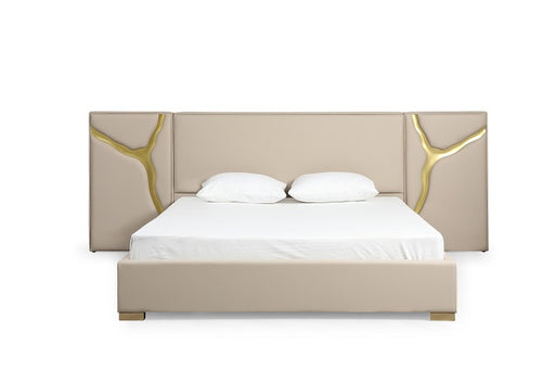 Aspen - Glam Beige Bonded Leather & Gold Bed
