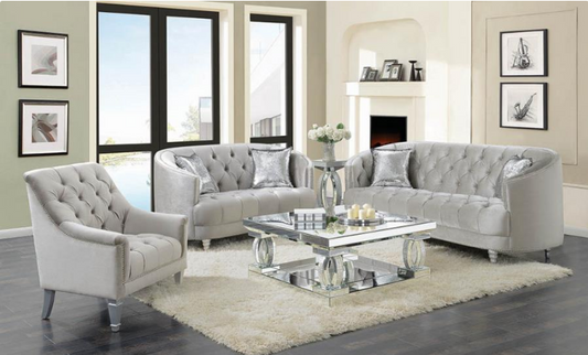 Elevations Grey And Silver Stationary Sofa