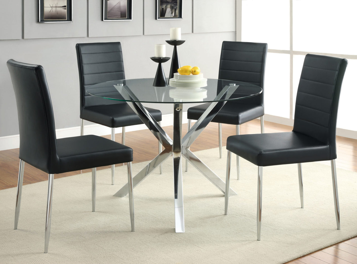 CHROME - GLASS TOP DINING TABLE WITH X-CROSS BASE