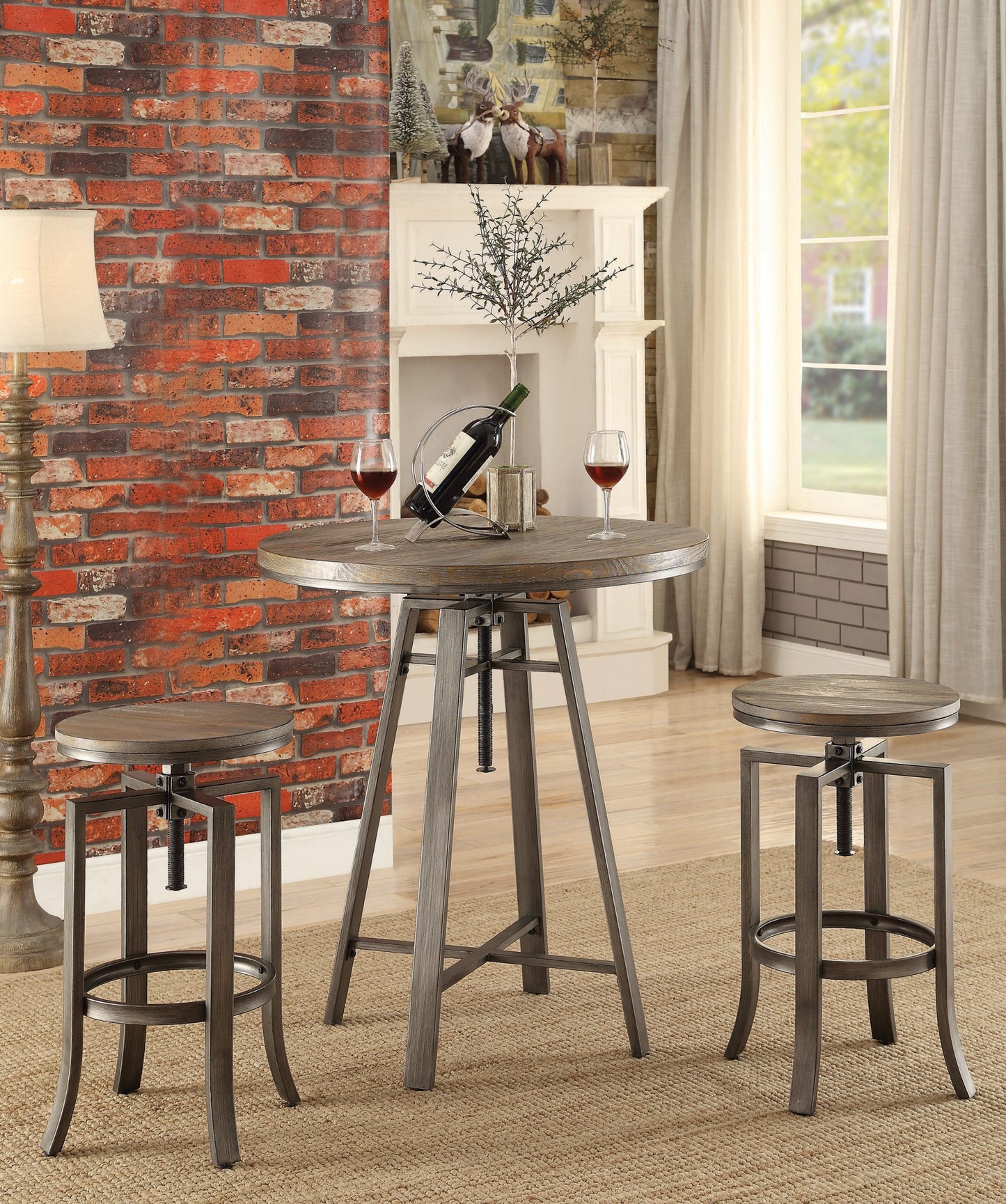 WIRE BRUSHED NUTMEG - ADJUSTABLE BAR STOOL