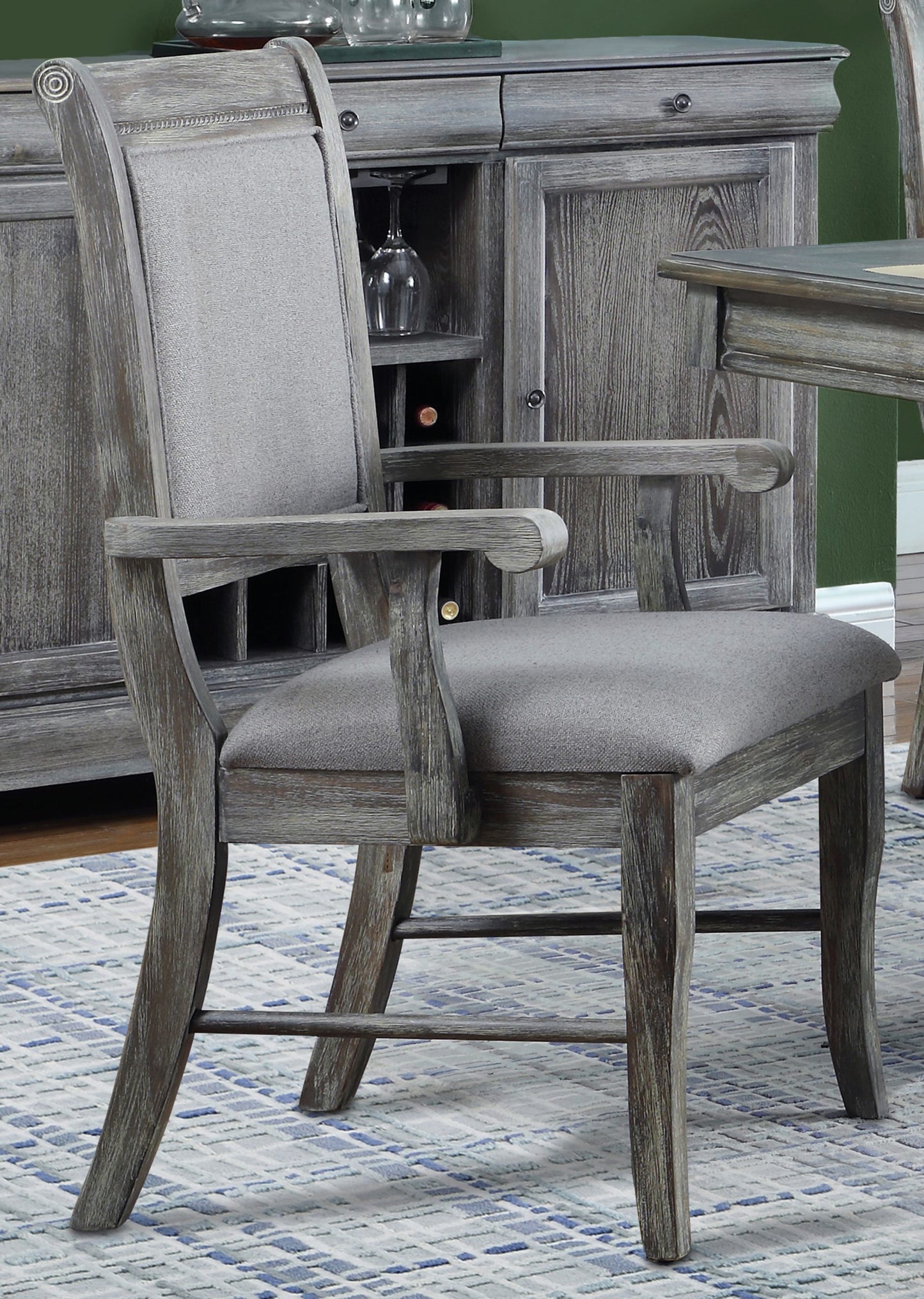 GREY - UPHOLSTERED PADDED ARM DINING CHAIR