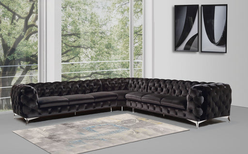 Delilah - Glam Black Fabric Sectional Sofa