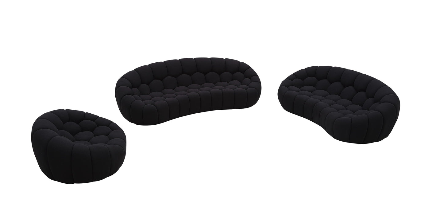 Yolonda - Modern Curved Black Fabric Sofa Set
