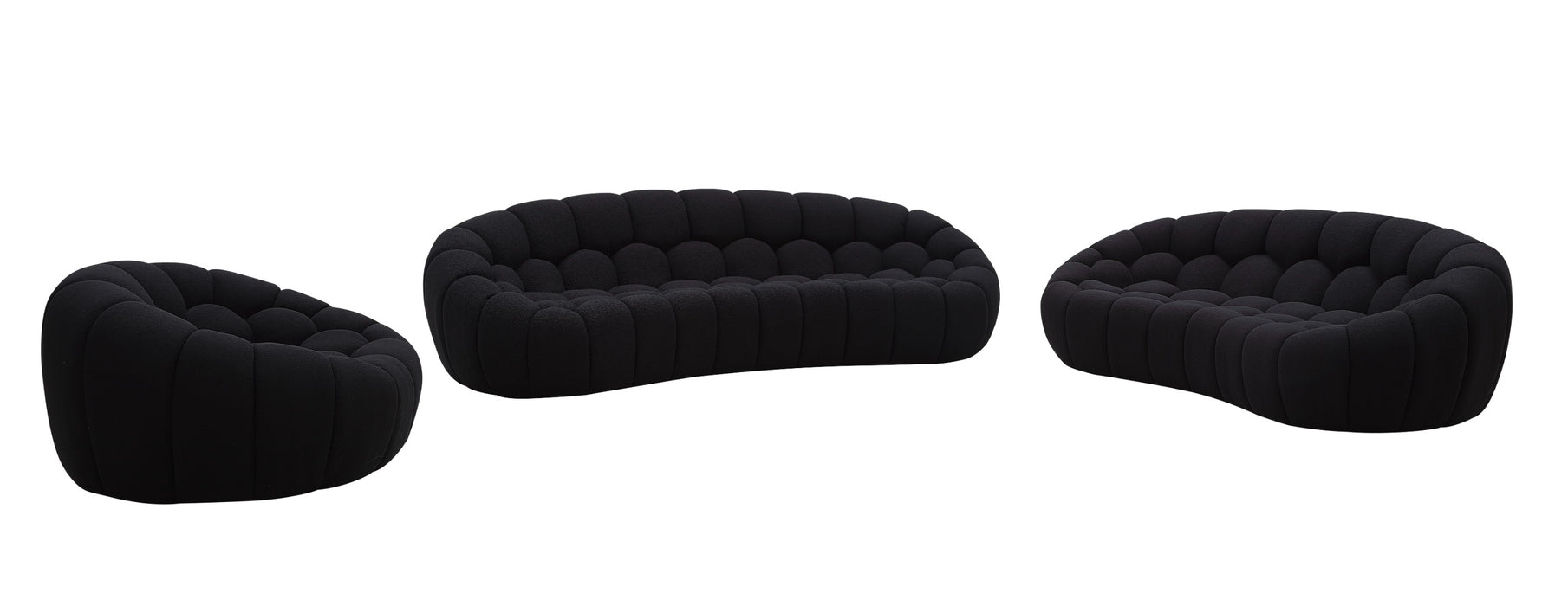 Yolonda - Modern Curved Black Fabric Sofa Set