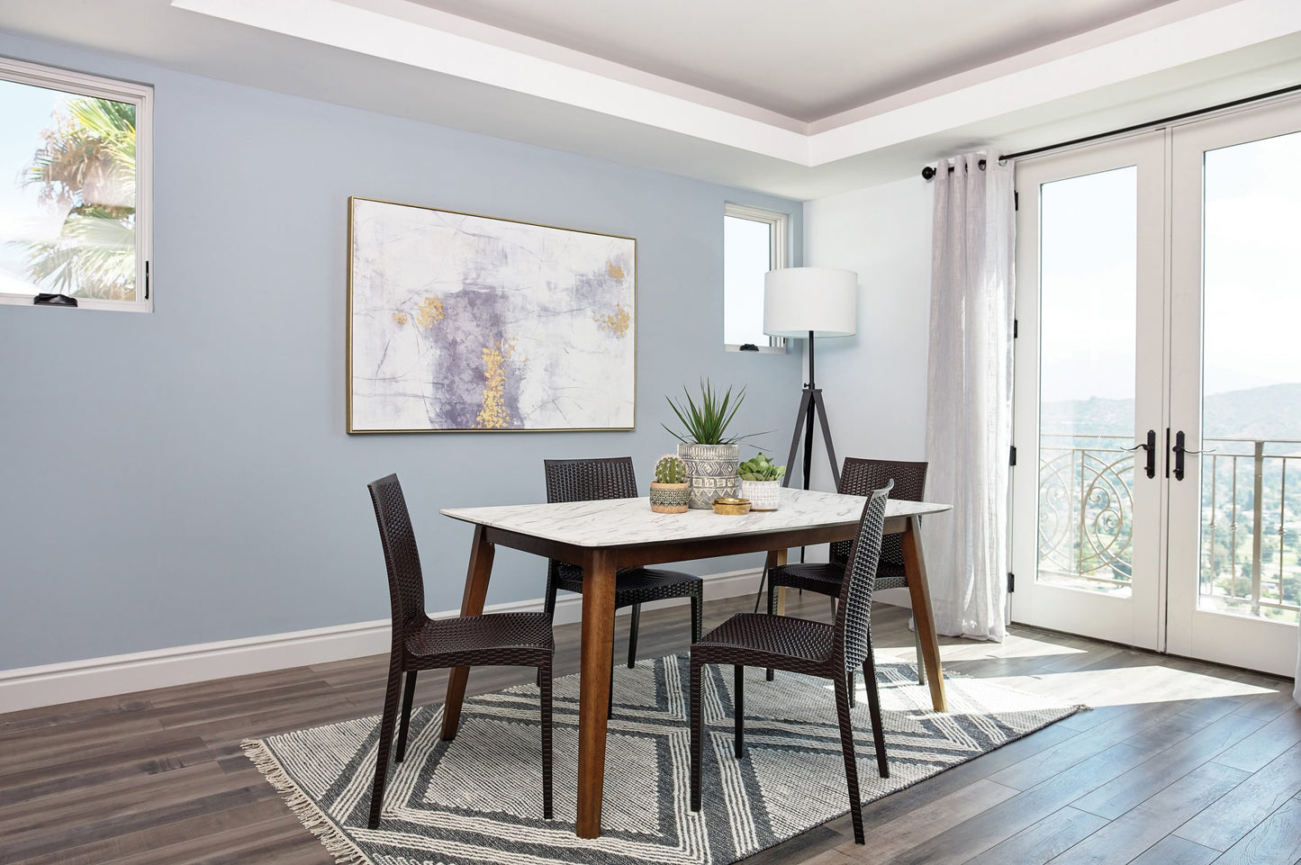 NATURAL WALNUT - MARBLE TOP DINING TABLE