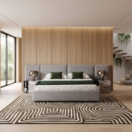 Maranello - Modern Grey Fabric Bed w/ Two Nightstands
