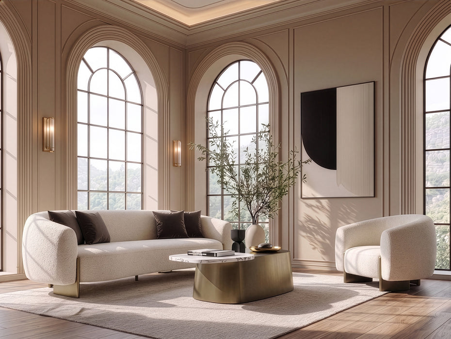 Thrive - Modern Beige Fabric + Antique Brass Sofa