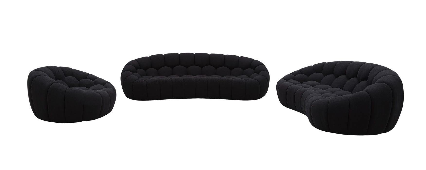 Yolonda - Modern Curved Black Fabric Sofa Set