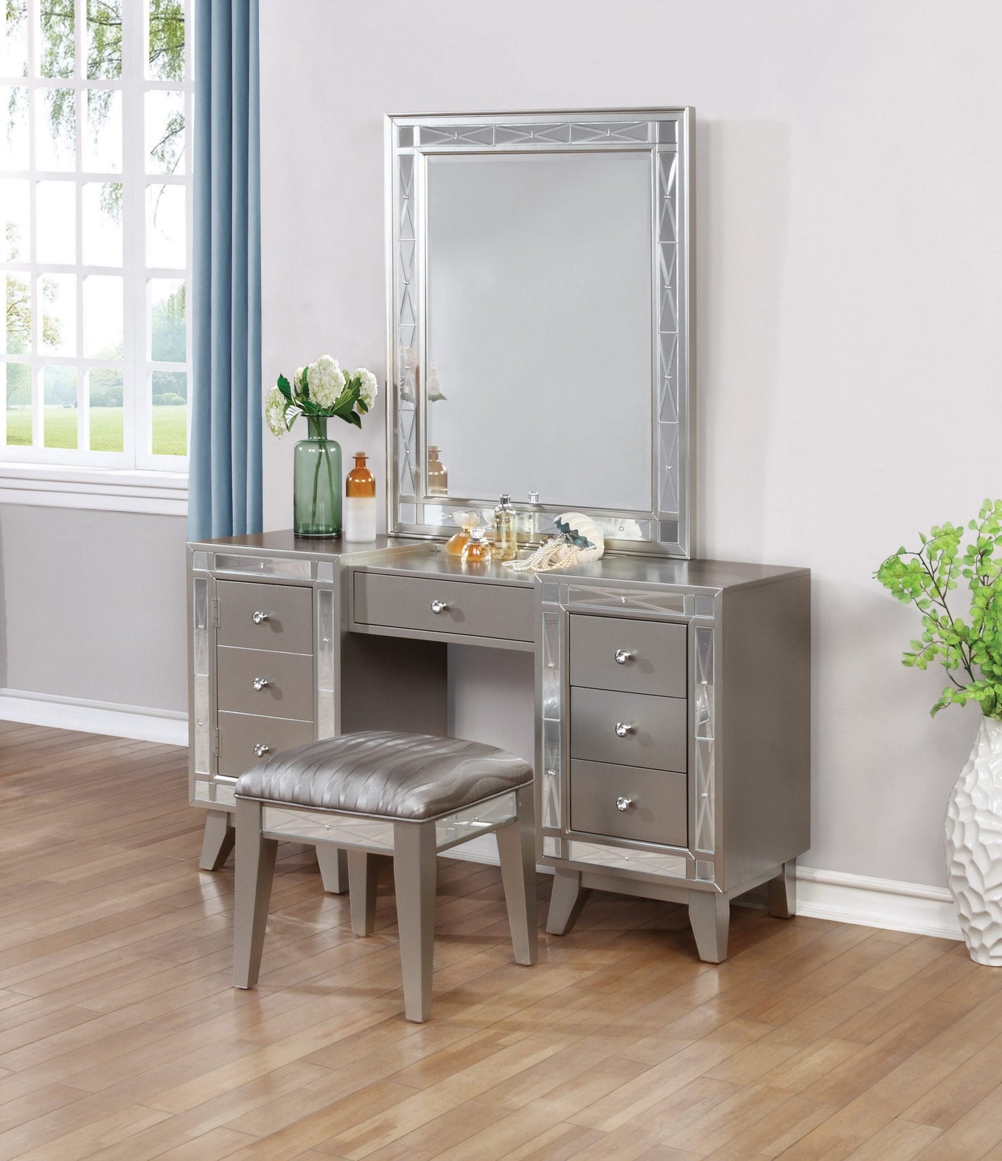 METALLIC MERCURY - VANITY DESK & STOOL