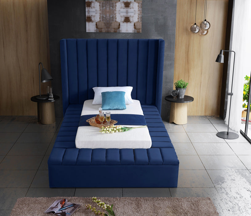 Kiki Navy Velvet Twin Bed (3 Boxes)