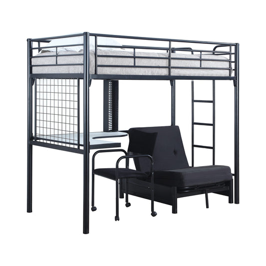 GLOSSY BLACK - TWIN WORKSTATION LOFT BED