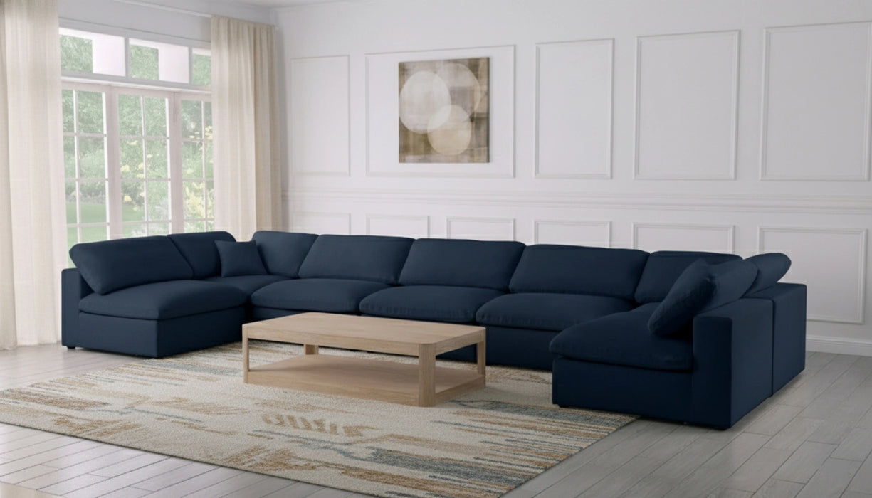 Serene Navy Linen Fabric Deluxe Cloud Modular Sectional