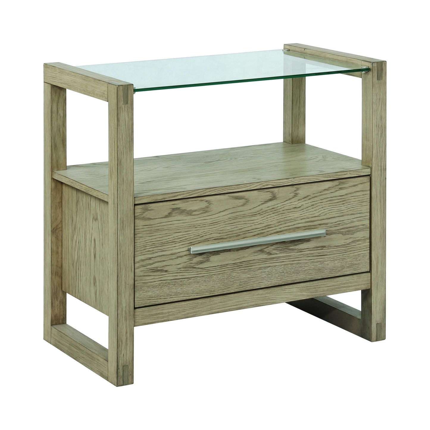 GREY OAK - NIGHT STAND GLASS TOP