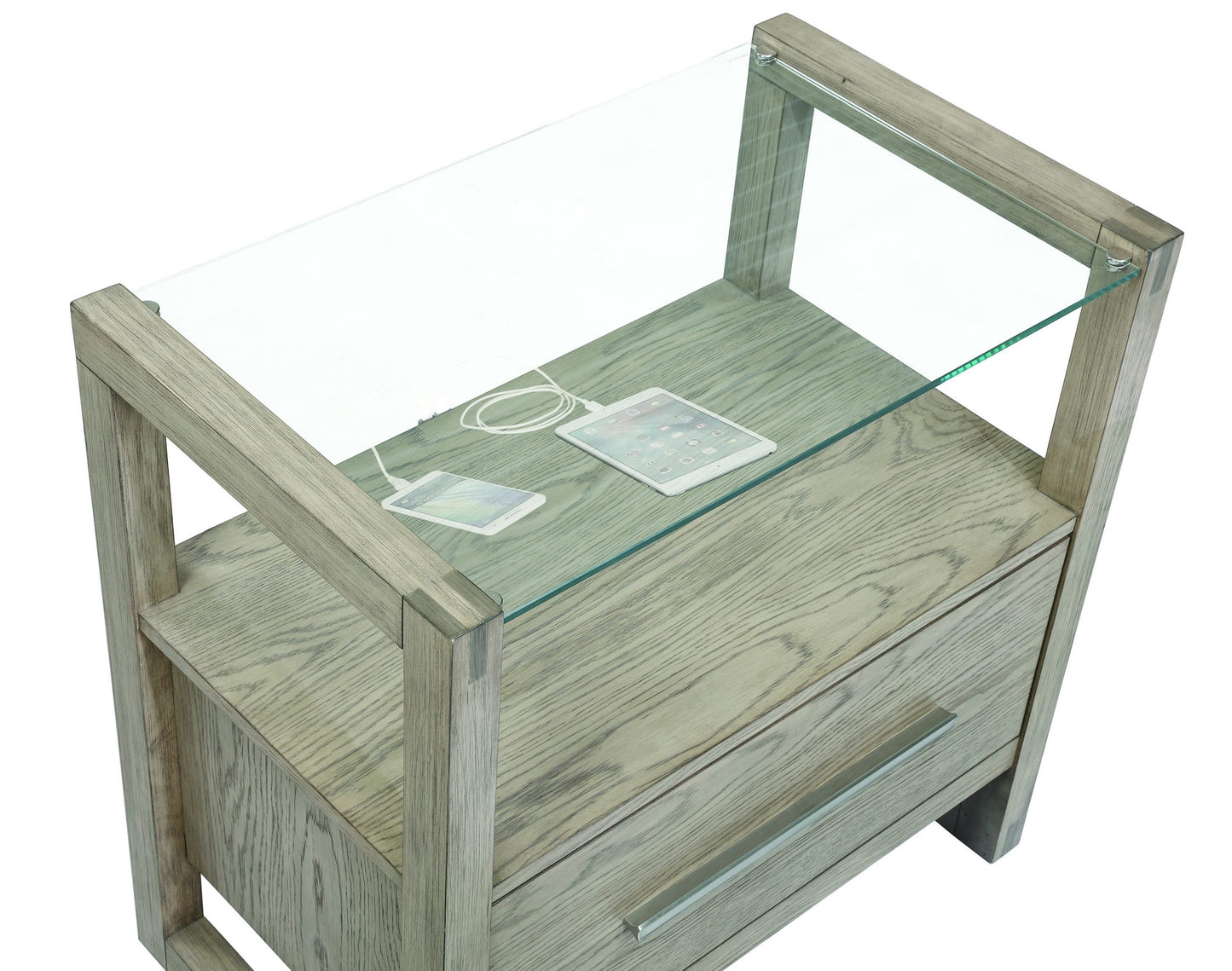 GREY OAK - NIGHT STAND GLASS TOP