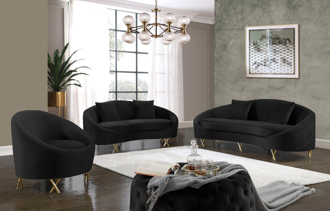 Serpentine Black Velvet Loveseat