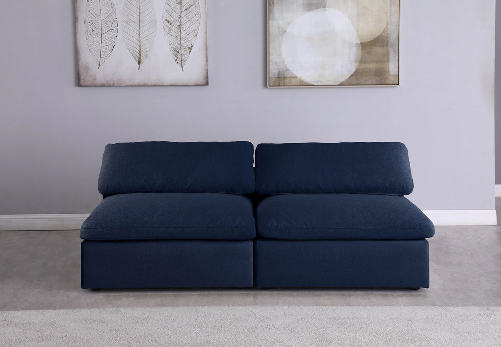 Serene Navy Linen Fabric Deluxe Cloud Modular Armless Sofa