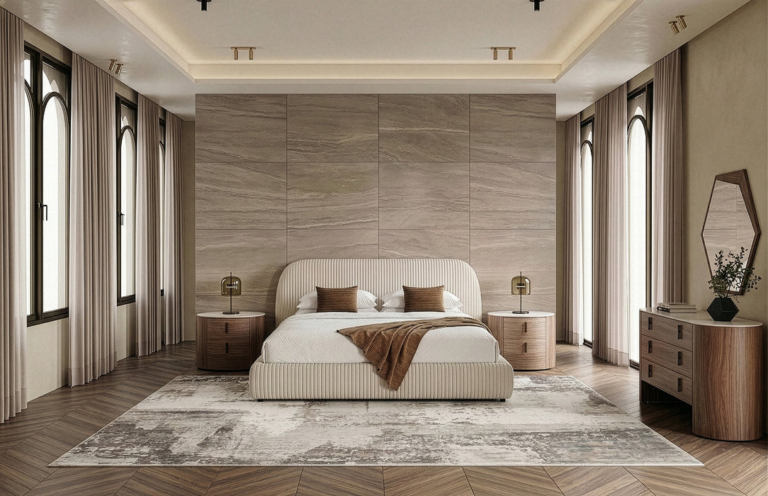 Hortman - Modern Beige Velvet Bed