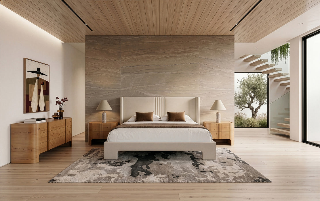 Newhart - Modern Beige Fabric Bed