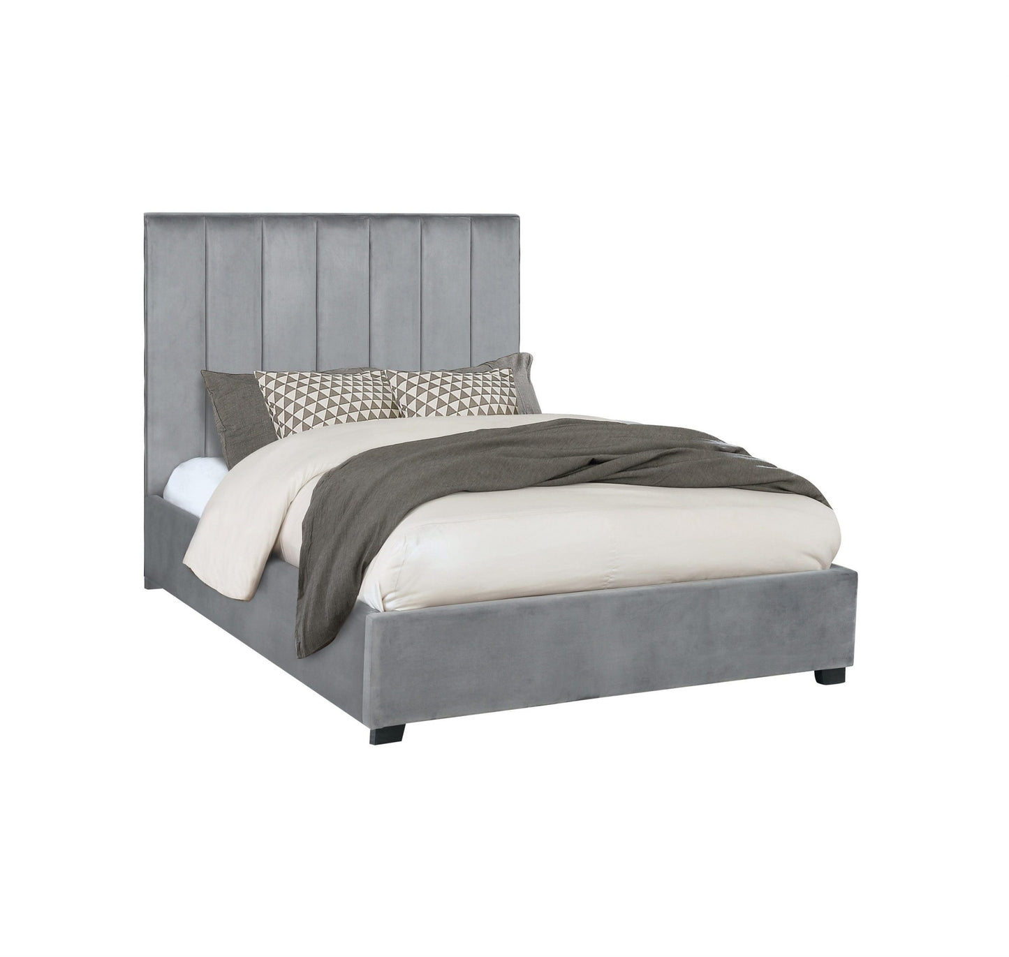 GREY VELVET - VERTICAL CHANNELED TUFTED BED