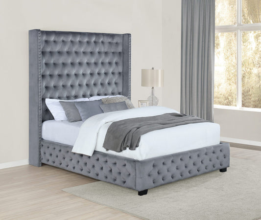 GREY VELVET - WINGBACK BED