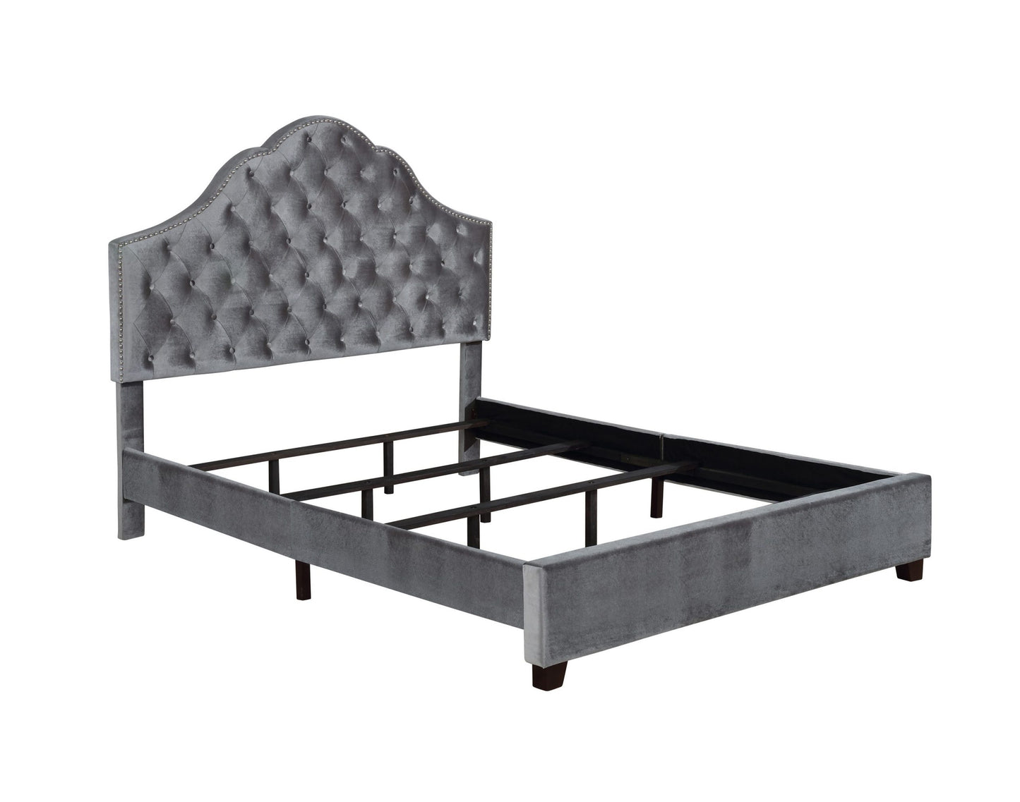 GREY VELVET - ARCHED HEADBOARD BED