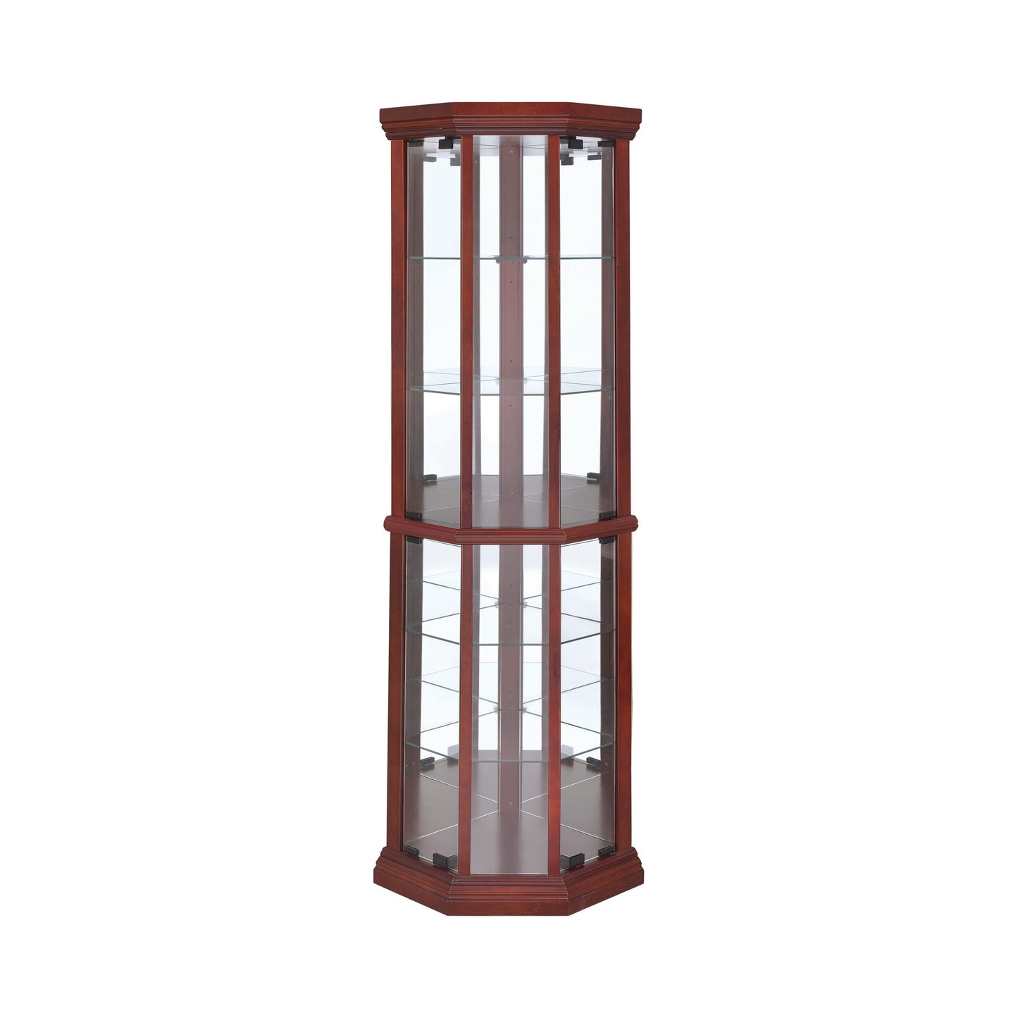 MEDIUM BROWN - 6 SHELF CORNER CURIO CABINET