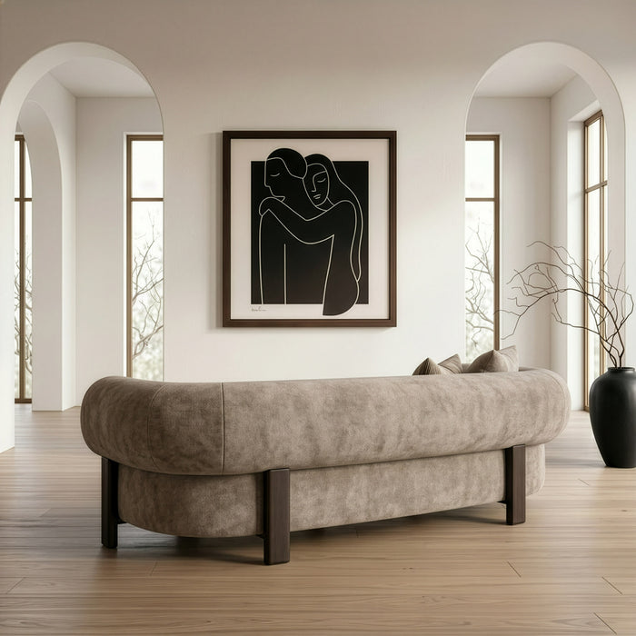 Arnaud - Modern Tan Fabric + Brown Oak Sofa