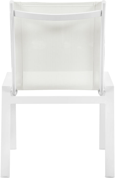 Nizuc White Mesh Waterproof Fabric Outdoor Patio Aluminum Mesh Dining Chair