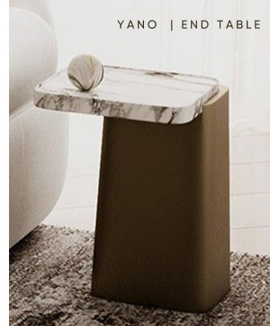 Yano white marble and antique brass end table