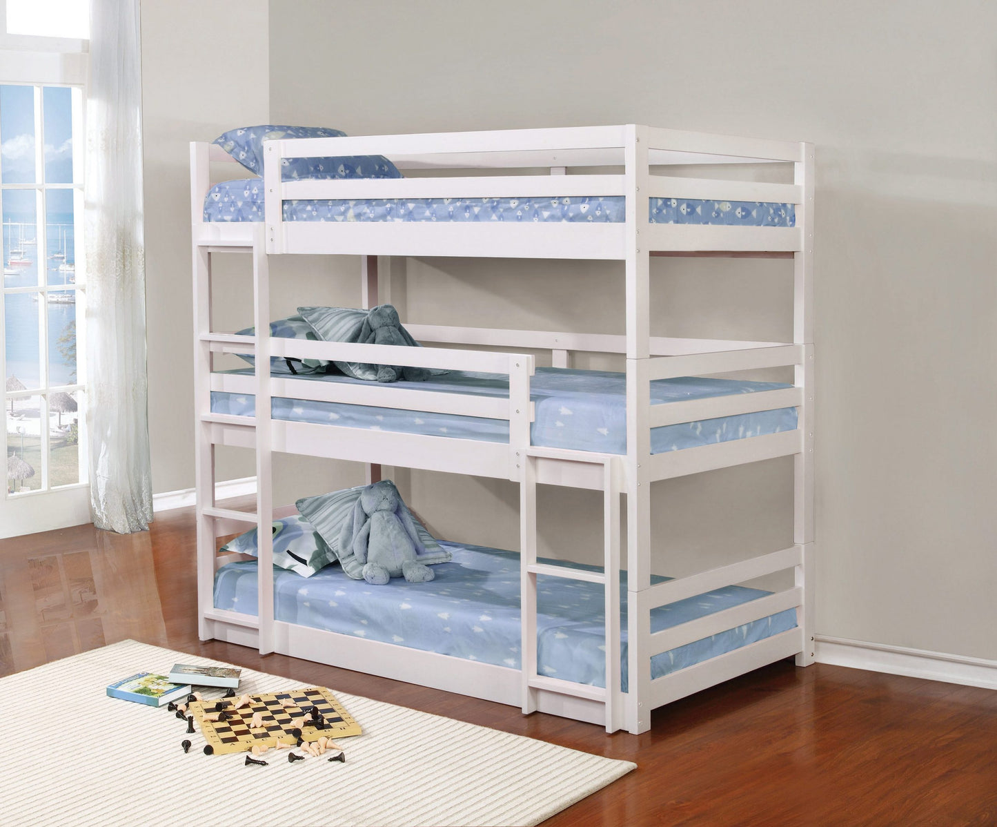 WHITE - TRIPLE TWIN BUNK BED