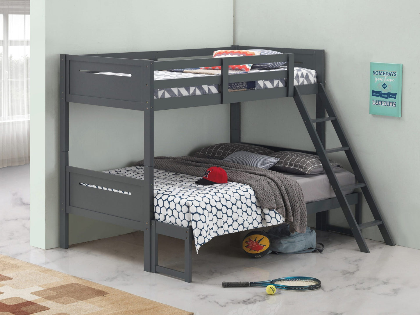 GREY - TWIN/FULL BUNK BED