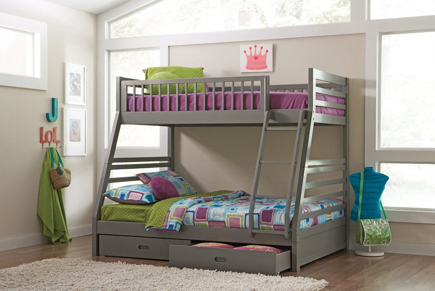 GREY - TWIN/FULL BUNK BED