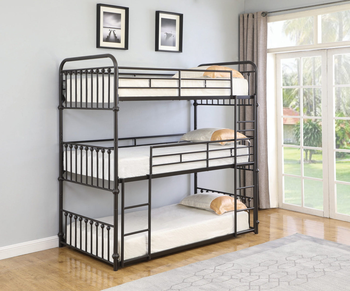 DARK BRONZE - TWIN TRIPLE BUNK BED