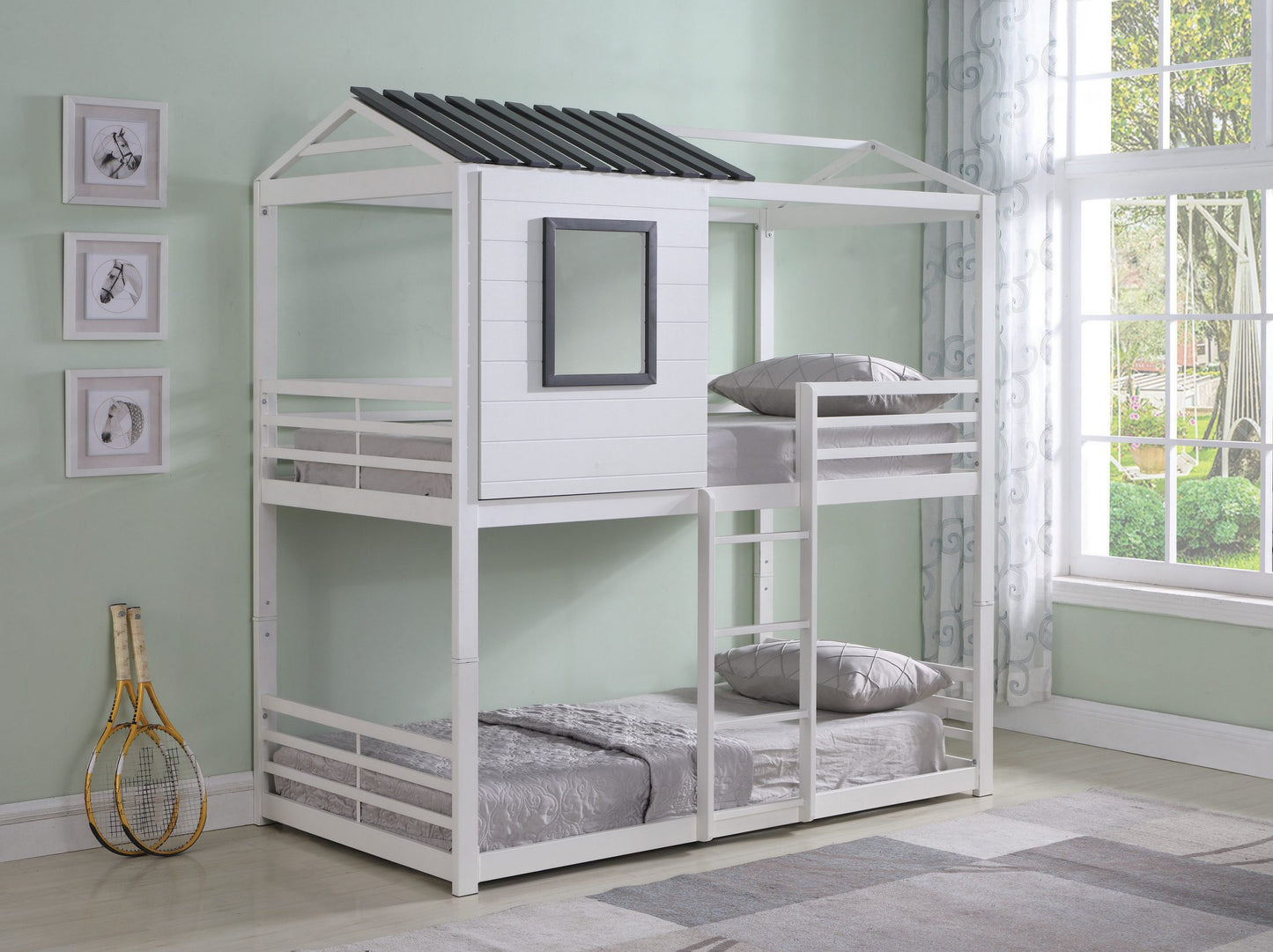 WHITE/GREY - TWIN/TWIN BUNK BED