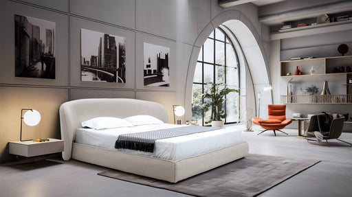 Eastern King - Lambert - Modern Beige Fabric Upholstered Bed