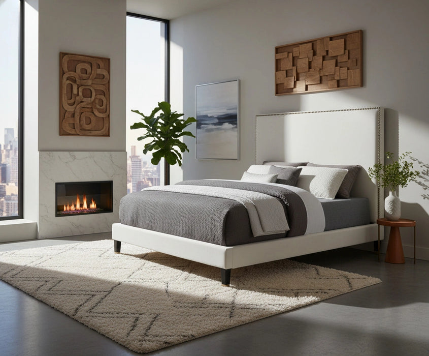 Harlie Cream Velvet Queen Bed