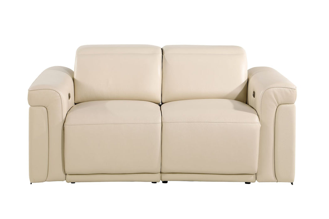 1126 DivanItalia Beige Power Reclining Loveseat | Italian Leather