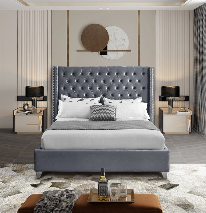 Aiden Grey Velvet King Bed