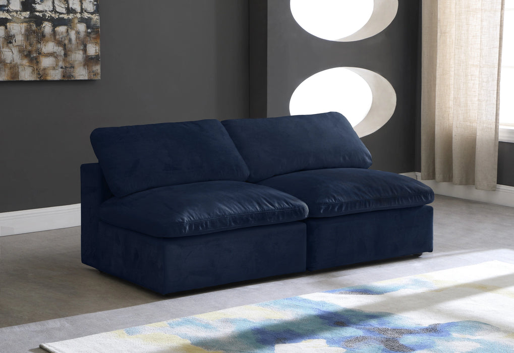 Cozy Navy Velvet Cloud Modular Armless Sofa