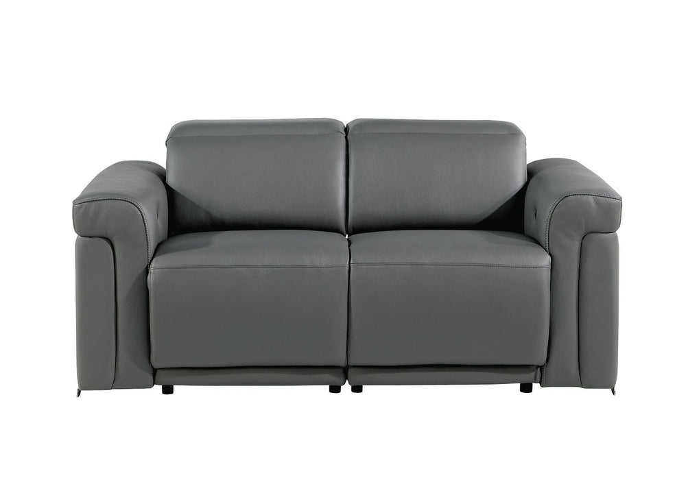 1126 DivanItalia Dark Grey Power Reclining Loveseat | Italian Leather
