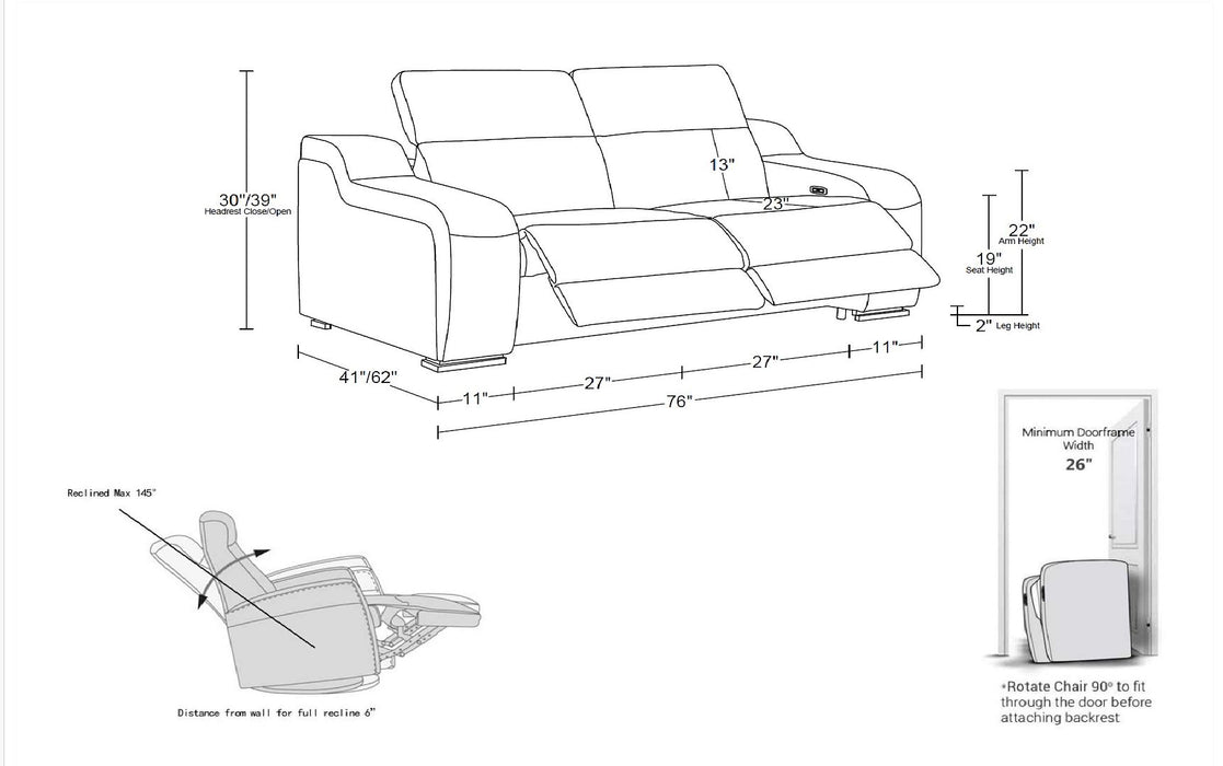 Global United 6111 Power Reclining Loveseat | Genuine Leather